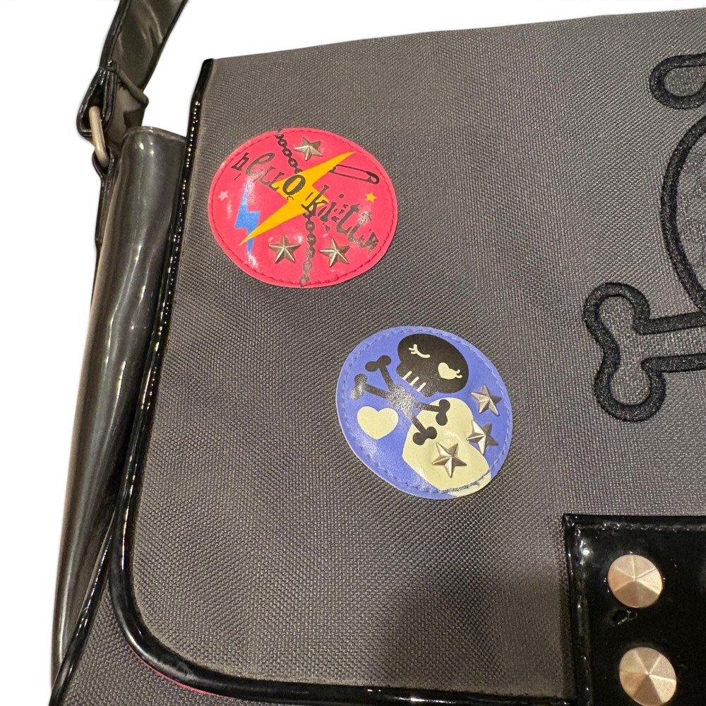 VTG 2007 Hello Kitty Sanrio Mall Goth Skull Heart Studded Shoulder Bag Black - Picture 6 of 16